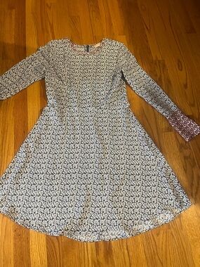 Loft Navy and White Floral Long-Sleeve Dress